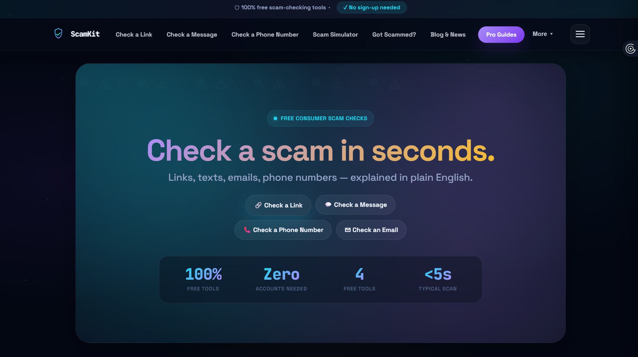 ScamKit website homepage screenshot